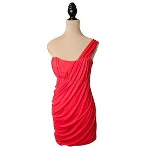 BeBe Red One Shoulder Body Hugging Mini Dress Sz S